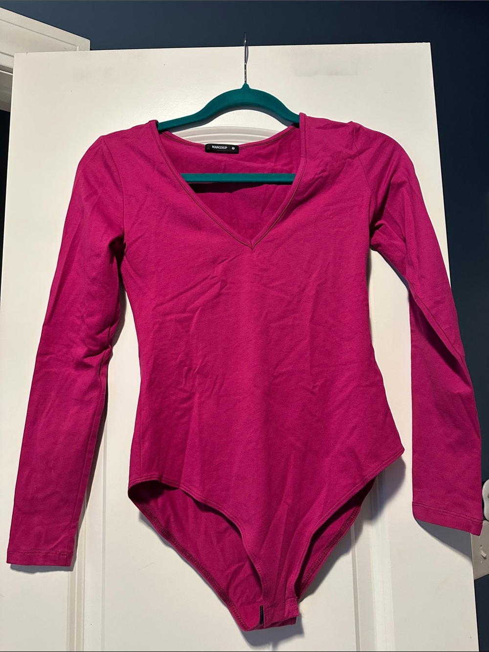 Mango Hot Pink V-Neck Long-Sleeve Bodysuit